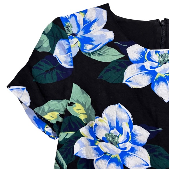 Banana Republic Black Linen Tunic Dress with Blue Floral Print - Picture 4 of 10